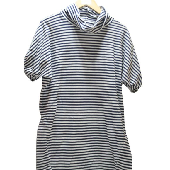 Stateside Womens M Turtleneck Short Sleeve Dress Navy Stripe Preppy Coastal Chic - Picture 1 of 7